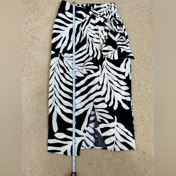 NWT H&M Linen-blend Wrap-front Midi Black White Skirt Sz 0 - Picture 9 of 10